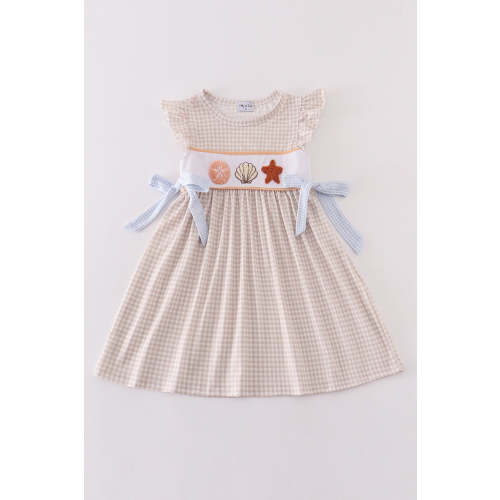 Khaki shells starfish french knot girl dress – HoneyBean