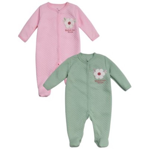 Duck Duck Goose Newborn Baby Girl's Coveralls - 2 Pack Sleep N Play Quilted Baby Onesies (0-9M)