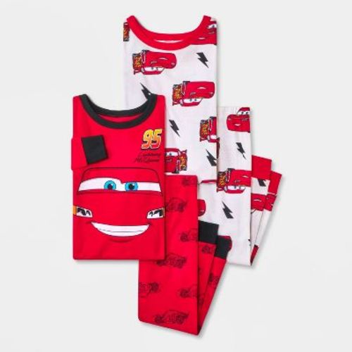 Toddler Boys' 4pc Cars Cotton Long Sleeve Pajama Set - Red/White/Black 3T