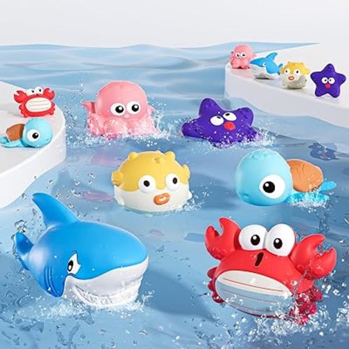 Bath Toys for Toddlers 6-12-18 Month, Bathtub Toys with 6 Baby Bath Animals, No-Hole Design Keeps Dry, Floating Toys Set for Baby 1 Year Old Boys & Girls (6 Pack)