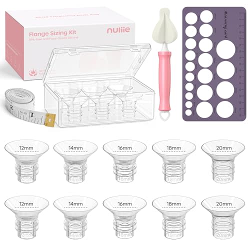 Nuliie 5-in-1 Flange Sizing Kit 12/14/16/18/20mm for 24mm Flange/Shield of Most Pumps, 10PCS Silicone Flange Inserts to Boost Pumping Efficiency & Comfort, BPA-Free Pump Essential for Moms