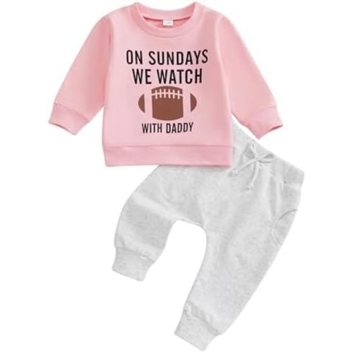 Karuedoo Toddler Baby Boy Girl Football Outfit On Sundays We Watch Football with Daddy Sweatshirt and Pants Set Fall Outfits