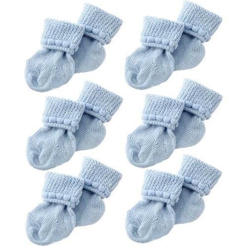 Newborn Baby Boy & Girl Socks Includes 6 Pairs of Cotton Socks