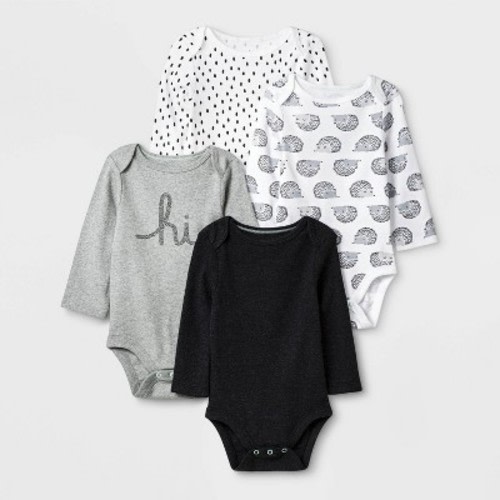 Baby 4pk Long Sleeve Bodysuit - Cloud Island™ Black/White/Gray