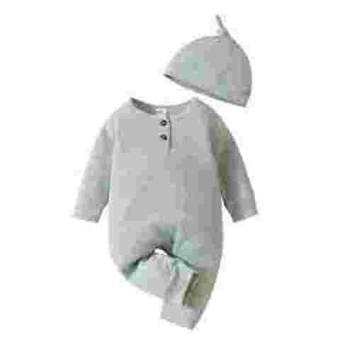 Newborn Onesies Boy Infant Long Sleeve Solid Pullover Romper Newborn Jumpsuit Hat Set Onesies Green 3 Months-6 Months