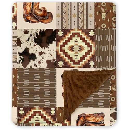 Western Baby Blanket, Cowboy Minky Blankets for Boys Girls, Nursery Room Decor, Soft Warm Lightweight Nursery Bed Blanket for Newborn Toddlers Son Daughter (09)