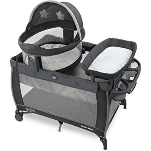 Graco Pack n Play Dome LX Playard, Baby Playpen with Baby Bassinet, Lightweight Portable Crib, Push-Button Fold Travel Crib, Redmond