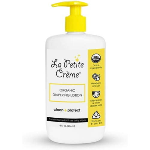 La Petite Creme French Organic Diapering Lotion - Baby Essentials for Newborn - Alternative to Baby Wipes - Gentle Diaper Rash Cream and Skin Cleanser with USDA Certified Organic Ingredien