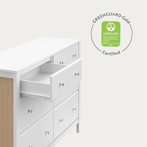 Storkcraft Horizon 6 Drawer Dresser (White with Driftwood) - GREENGUARD Gold Certified, Dresser with Interlocking Drawer System for Kids' Bedroom