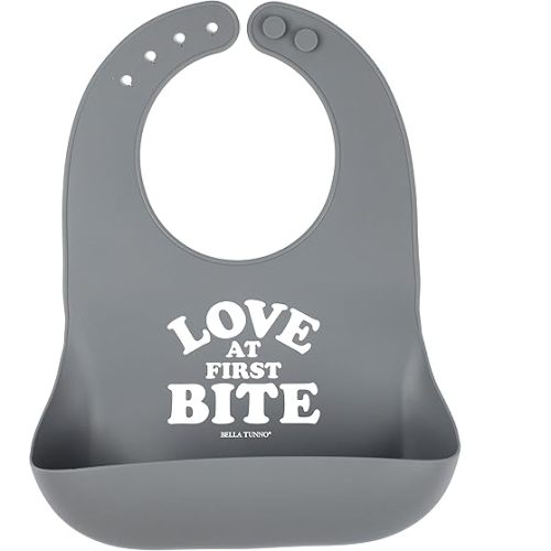 Bella Tunno Wonder Bib – Waterproof Silicone Bibs for Boys & Girls, Non-toxic & BPA Free Silicone Baby Bibs & Toddler Bibs with Adjustable Neck, Easy to Clean (Love at First Bite)