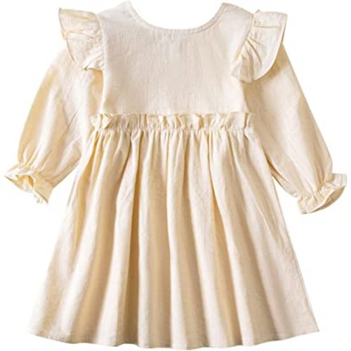 Amazon.com: Goodplayer Toddler Girl Cotton Linen Dress Long Sleeve Ruffle Fall Dress Kids Solid Dresses Casual Clothes (12-24 Monthes,Beige Dresses): Clothing, Shoes & Jewelry