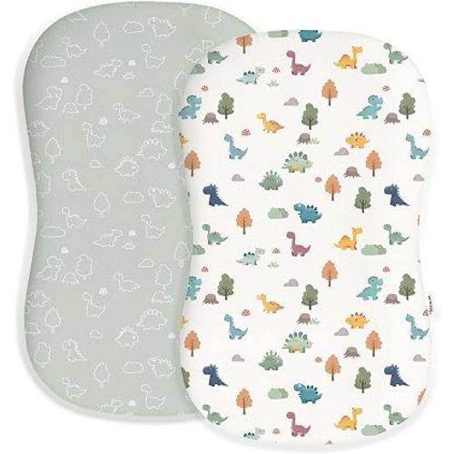 Baby Lounger Cover for Boys and Girls, Soft Breathable Polyester Cover, Fits Most Lounger Pillows, Cute Patterns, Durable and Machine Washable (Sage Dino, Envelope)