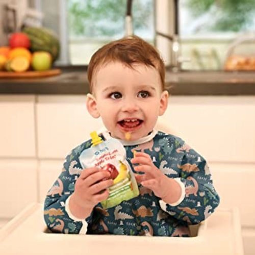 Baby Splat Mat for Under High Chair Floor Mat - Splash Mat, Waterproof Floor Mat - Anti Slip, Washable, Extra Large (51 Inch) + Baby Bib with Sleeves - Dinosaur