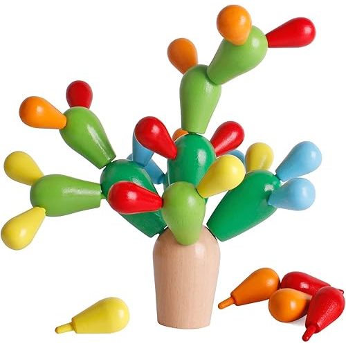 SHIERDU Wooden Stacking Rainbow Cactus Toy to Build and Stack Cactus Blocks to Balance Cactus Puzzle Fun Educational Activities for Children Aged 3-8