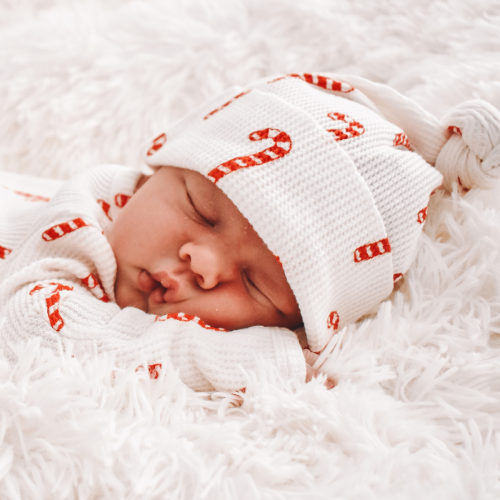 Organic Waffle Knot Beanie, Candy Cane