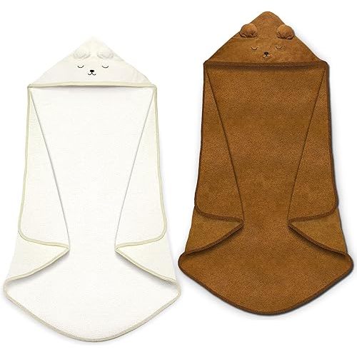 2 Pack Premium Hooded Baby Towels with Hood (Bear) | Cotton Blend | Perfect Baby Registry Item | Ultra Soft and Absorbent | Cute Animal Design for Newborns, Infants and Toddlers