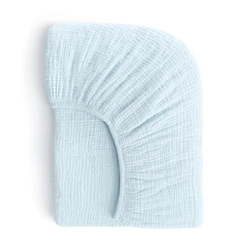 ROMY RO Muslin Crib Sheets, 100% Organic Cotton, Breathable and Ultra-Soft, Standard Crib Sheet Mattress (28"x 52") for Girls and Boys, Neutral Fitted Baby Crib Sheet (Light Blue)