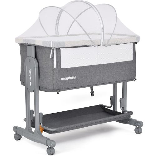 Maydolly Baby Bassinet Bedside Crib, 3-in-1 Baby Bassinet Bedside Bed with Mattress and Soft, Breathable Sheet, 7-Height Adjustable, Stable and Reliable Crib for Nursery