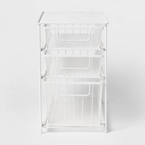 3 Tier Drawer Organizer Brushed Nickel - Brightroom™: Steel Multi-compartment, Under Sink Bathroom Storage