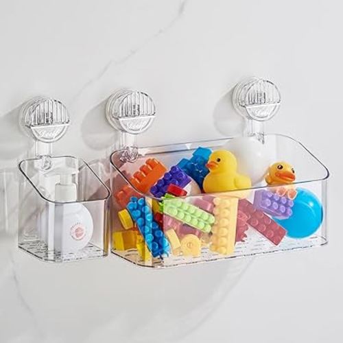 Clear Bath Toy Holder Organizer for Shower Toy Storage,Suction Cup Shower Caddy Organizer for Bathroom(Clear, 2 Pack)