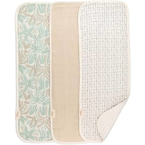 Crane Baby Muslin Baby Burp Cloths, Lightweight Absorbent Burp Cloth, Beach Life Starfish, Set of 3, 7” x 20”, Newborn Baby Essentials, Burp Cloths Baby Boy, Burp Cloths Baby Girl, Newborn Essentials