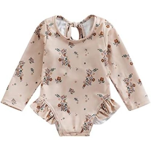 Infant Baby Girl Swimsuit One Piece Long Sleeve Zip Swimwear Bathing Suit Beach Wear