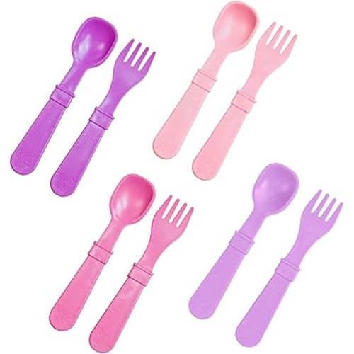 Re-Play Toddler Forks and Spoons Set - 4x4 Utensils Set for Kids - Dishwasher and Microwave Safe - Made in USA - Set of 8-5.8" x 1.2" x 0.2" - Princess