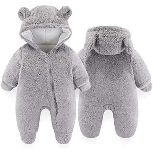 UVIPC Newborn Baby Bear Fleece Outfit Footie Jumpsuit Winter Romper Snowsuit outfit Bear Suit Warm Hooded Outfits