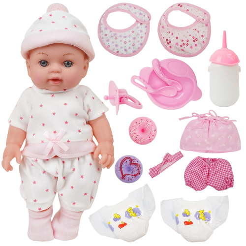 12'' Small Baby Dolls Play Set with Feeding Doll Accessories for Kids Holiday Birthday Children Toy