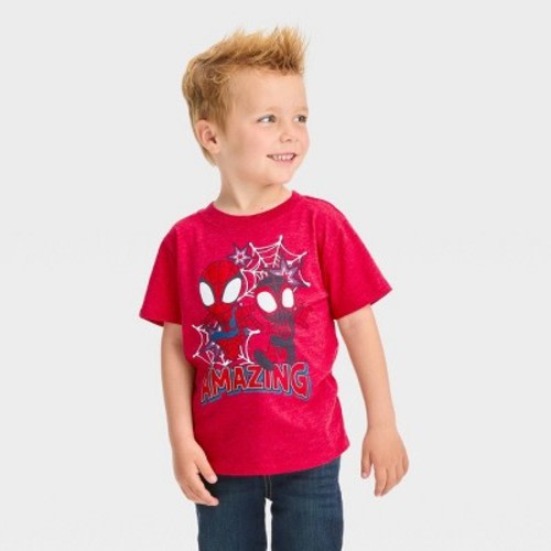 Toddler Boys' Marvel Spidey and Miles Solid Short Sleeve T-Shirt - Red 18M