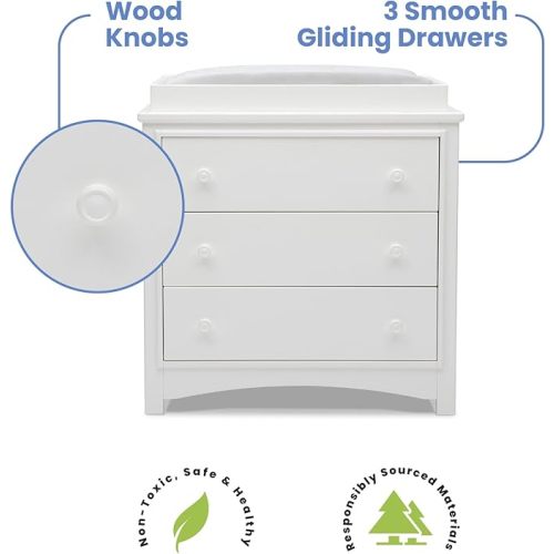Delta Children Perry 3 Drawer Dresser with Changing Top and Interlocking Drawers, Bianca White
