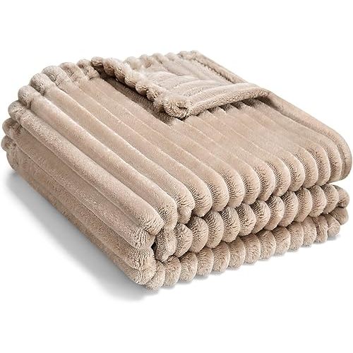 Soft Fleece Baby Blanket Ultra Cozy Baby Blankets for Boys Girls Warm and Lightweight Infant Toddler Newborn Receiving Gift with Reversible Stripes for Crib Stroller, 30x40 Inch, Linen