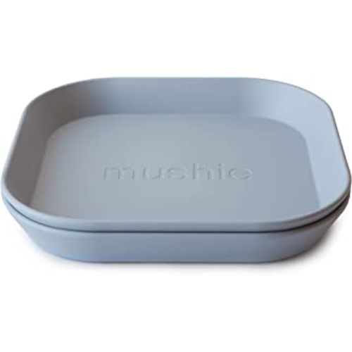 mushie Square Dinnerware Plates for Kids | Made in Denmark, Set of 2 (Cloud)