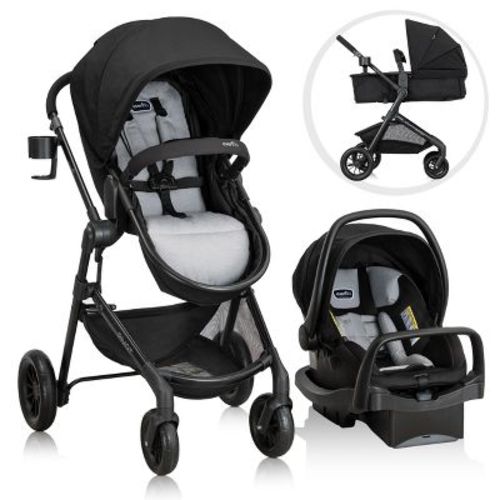 Evenflo Pivot Modular Travel System with LiteMax Infant Car Seat with Anti-Rebound Bar - Oxford Black