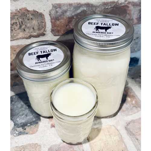 100% Premium Organic Grass Fed & Finished Rendered Suet Beef Tallow - Non-GMO - Antibiotic Free - Suet Sourced in USA - Glass Jar