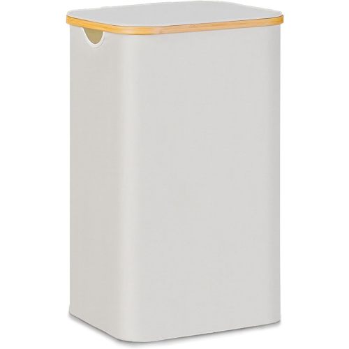 Slim Laundry Basket with Wheels,Narrow Hampers for Laundry,Freestanding Laundry Hamper with Lid&Bamboo Handles,Collapsible & Waterproof Tall Cloth Hamper for Dorm Family(60L Beige)