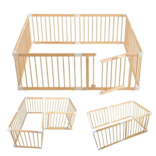 HARPPA Wooden Baby Gate Playpen, Large Play Yard Fence for Toddlers, Adjustable Shape, 60" x 71.5" x 24"
