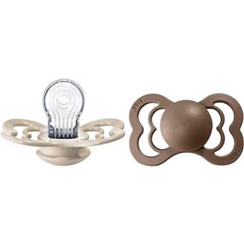 BIBS Pacifiers - Supreme Collection | BPA-Free Baby Pacifier | Made in Denmark | Set of 2 Vanilla/Dark Oak Color Premium Soothers | Size 6-18 Months