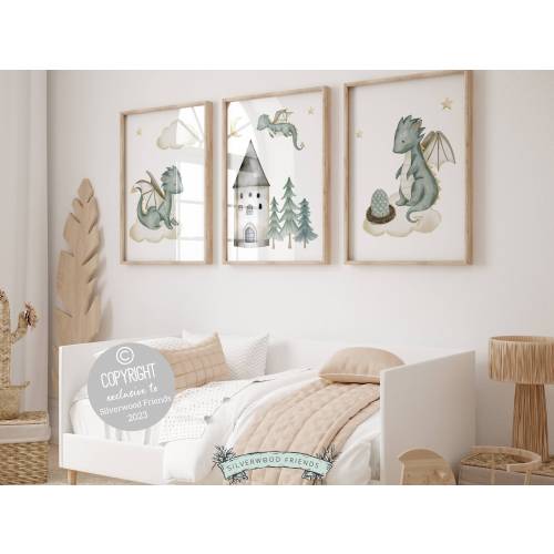 ORIGINAL Baby Dragon Nursery Print Gift For Baby Boy Dragon Nursery Decor, Kids Room Decor Fairytale Fantasy Theme Nursery Wall Art DIGITAL