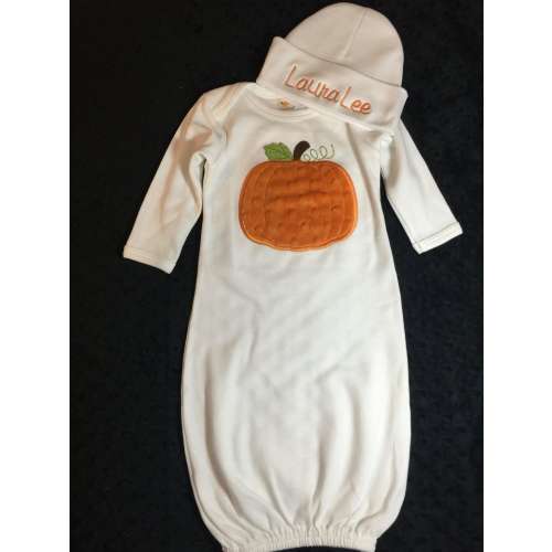 Pumpkin Infant Gown/gown/newborn gown/pumpkin/pumpkin outfit/newborn pumpkin outfit/home from hospital outfit/home from hospital gown