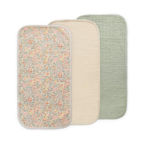 mushie Water Repellent Changing Pad Liners | Cotton (Pastel Blooms Combo) | 3 Pack, Water repellent, Machine washable, Fits in diaper bag