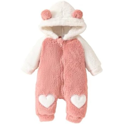 Newborn Baby Girl Fall Winter Clothes Fleece Romper Jumpsuit Bear Ears Hooded Zipper Hoodies One Piece Warm Suiit