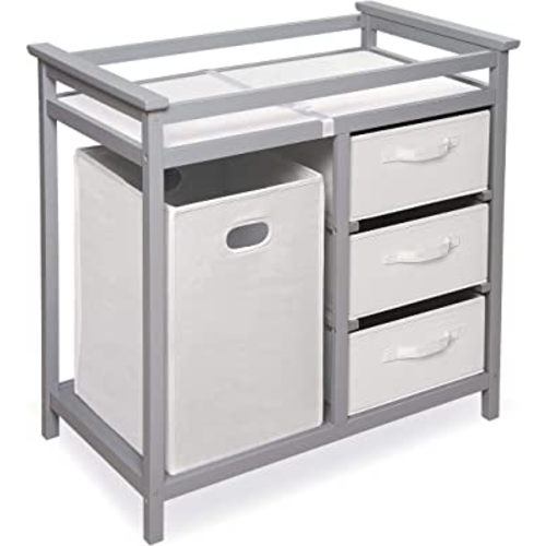 Badger Basket Modern Baby Changing Table with Laundry Hamper, 3 Storage Drawers, and Pad - Gray