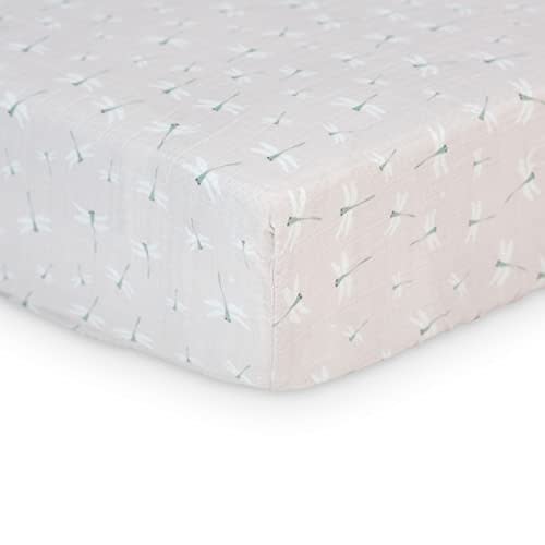 Lulujo Muslin Crib Sheets - Fitted Crib Mattress Sheets for Boys and Girls - 28"x 52", 1 Pack (Dragonfly)