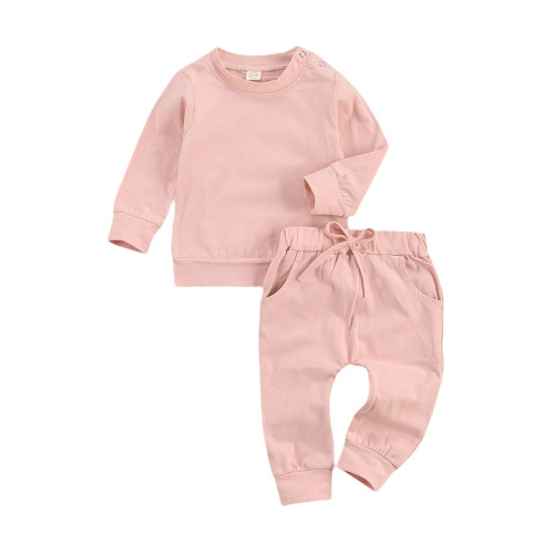 0-24M Newborn Baby Boys Girls Autumn Candy Color Sweatshirts Tops+Pants Cotton Casual Tracksuits