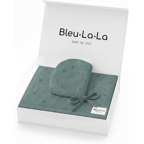 Bleu La La 100% Luxury Organic Cotton Pointelle Knit Baby Blanket-Baby Gifts for Boys, Gender Reveal Gifts, Baby Gift Basket (Pointelle - Forest Green)
