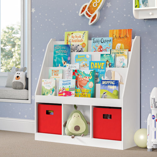 RiverRidge Kids Playroom Bookrack with 3 Toy Organizer Cubbies and 4 Book Shelves