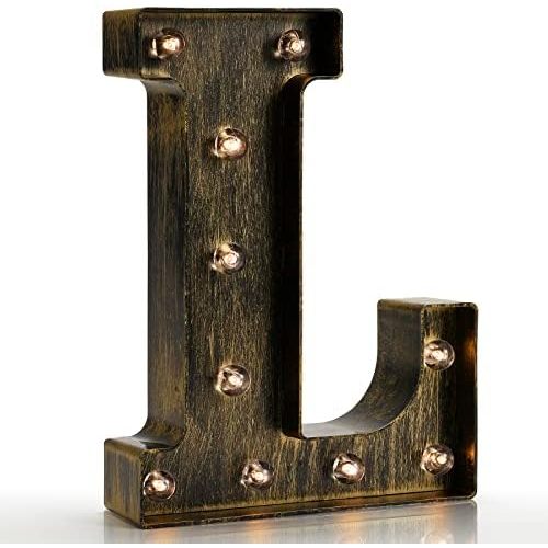 Pooqla Vintage Light Up Marquee Letters with Lights – Illuminated Industrial Style Lighted Alphabet Letter Signs - Coffee Bar Apartment Bedroom Wall Home Initials Decor A-Z