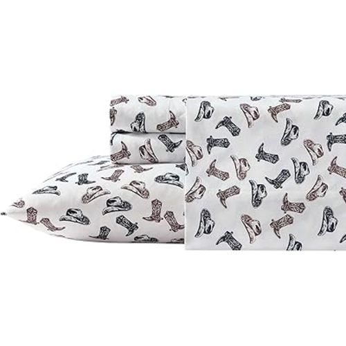 Wrangler - Twin Bed Sheets, Breathable & Wrinkle Resistant Bedding with Matching Sham & Pillowcase, Oeko-Tex Certified, Dorm Essentials (Boots N Hats Black)
