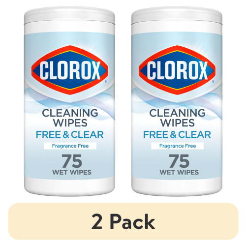 (2 pack) Clorox Free & Clear Cleaning Wipes, Fragrance Free, 75 Count